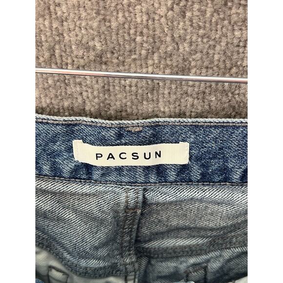 PacSun Vintage Loose Jeans Mens Size 31x29 Blue White Patchwork Straight Leg - Picture 3 of 12